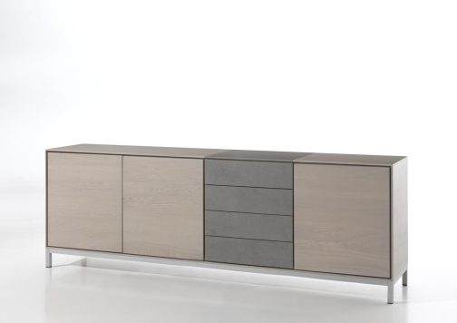 Dressoir B235 / Ladefronten in keramiek en keramiek in blad boven de laden
